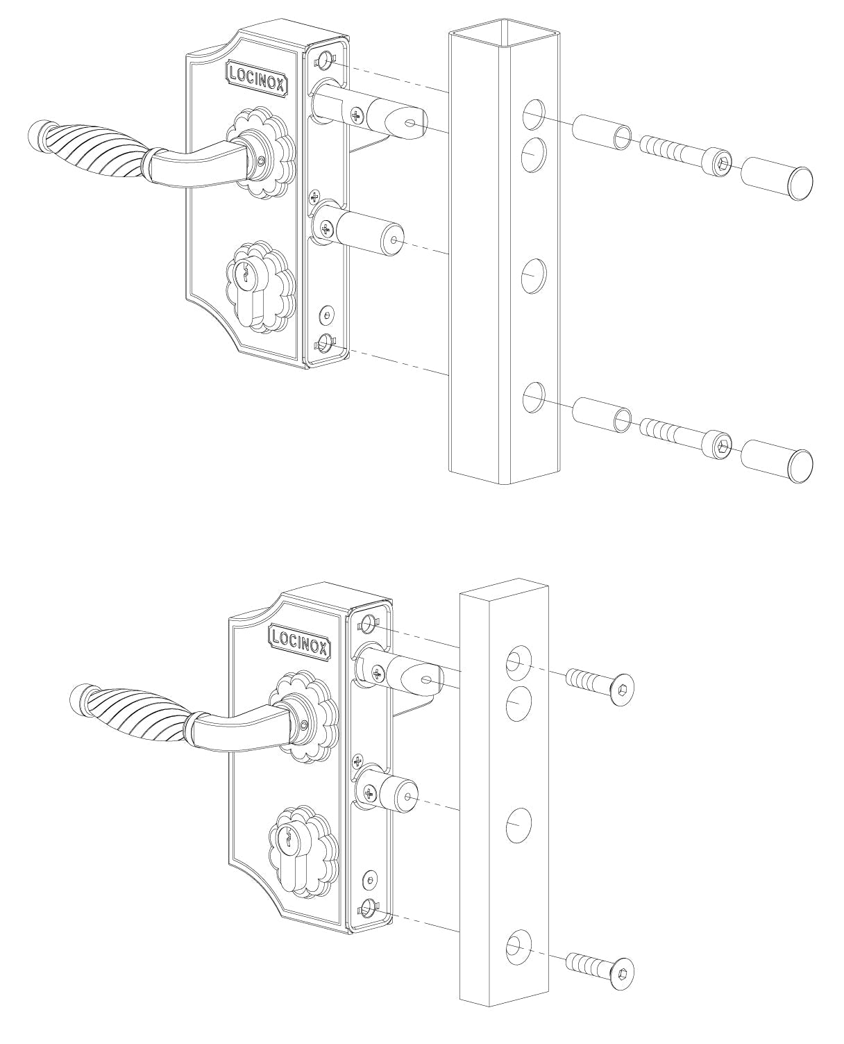 Locinox ant pavirsiaus montuojama didesne ornamentine spyna.