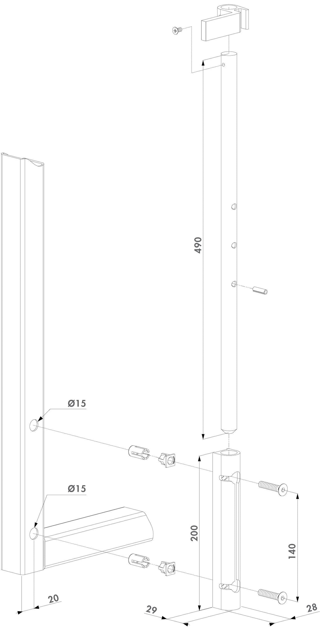 Locinox atveriamu vartu fiksatorius su aliumininiu strypu.