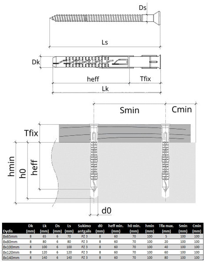 Medsraigtis sukamas PZ   ileidziamas kaistis L-65 140mm Specifikacija