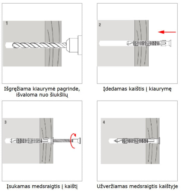 Medsraigtis sukamas Torx su ileidziamu kaisciu montavimas