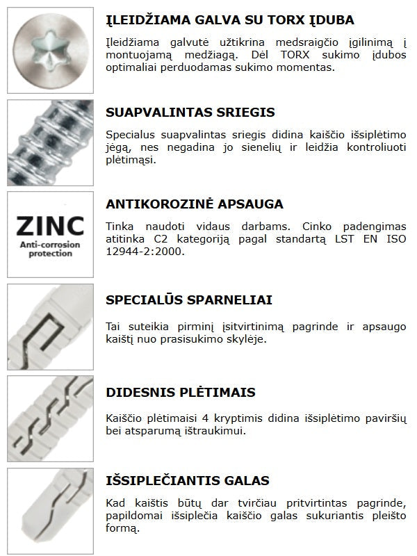 Medsraigtis sukamas Torx su ileidziamu kaisciu savybes Wkret-met