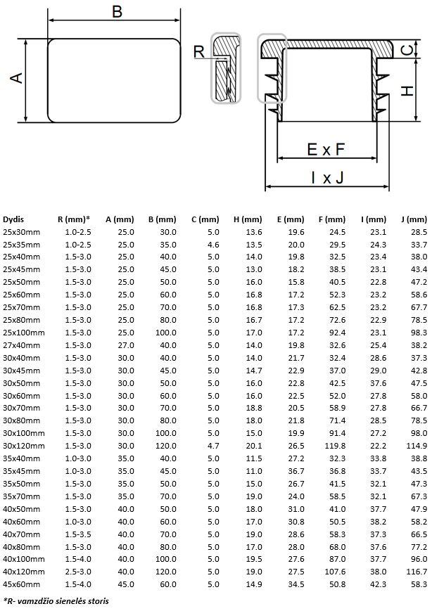 Įkalamas kamštelis stačiakampis plokščias vidutinio dydžio.