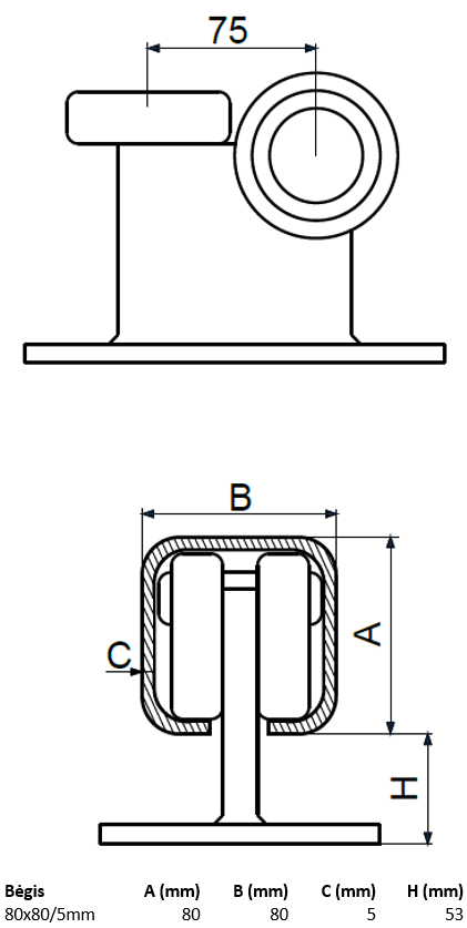 Vezimelis fiksuotas su 3 plastikiniais metaliniais ratukais.