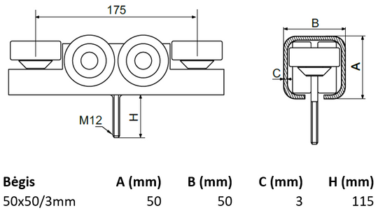 Vezimelis kabantiems vartams su 6 plastikiniais ratukais.