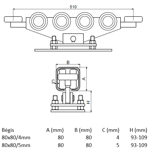 Vezimelis pasiverciantis reguliuojamas su 10 plastikiniu ratuku.
