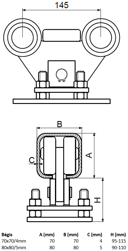 Vezimelis fiksuotas su 5 plastikiniais metaliniais ratukais.
