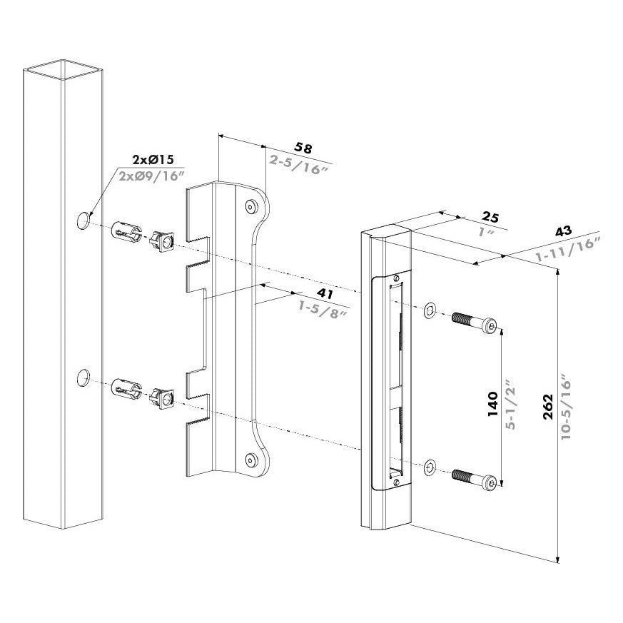 Locinox SFKO ir SFKO-5060 atramos-gaudytuvo matmenys ir montavimo schema