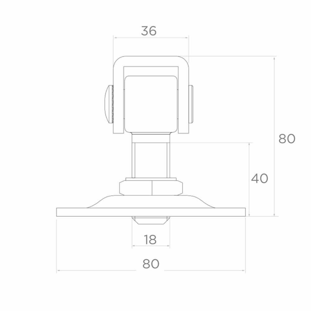 Reguliuojamo prisukamo vyrio M18 su plokštele 80x80 mm brėžinys